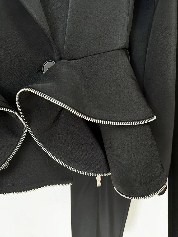 Boss Babe Ruffles Zipper Blazer Pencil Pants 2Pcs Set