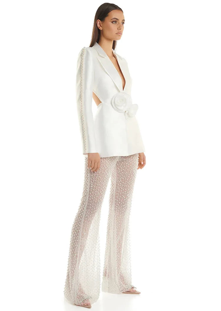 Boss Babe Long Sleeve Hollow Out Waist Blazer See-through Flared Pants