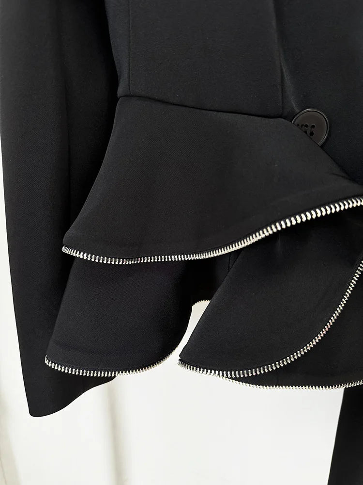 Boss Babe Ruffles Zipper Blazer Pencil Pants 2Pcs Set