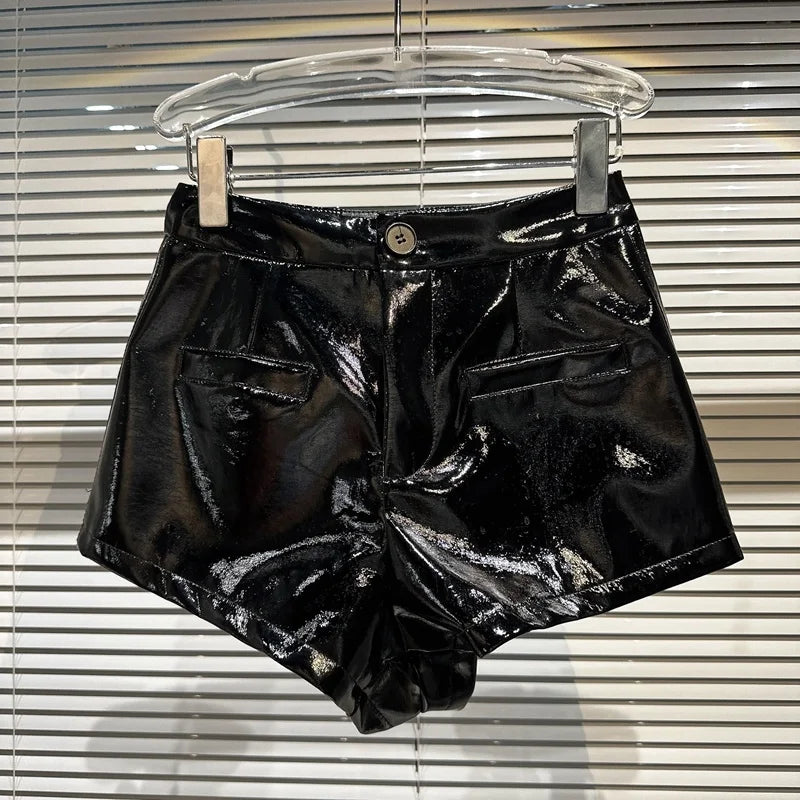 Boss Babe High Waist Black Pu Faux Leather Slim Shorts