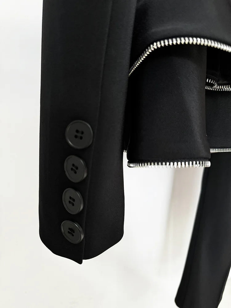 Boss Babe Ruffles Zipper Blazer Pencil Pants 2Pcs Set