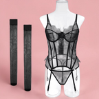 Lingerie Kiara – Premium 2-Piece Corset Lingerie Set – Push-Up Underwire Bra, Thong & Stockings Elevate your lingerie collection with the