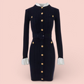 Boss Babe Elegant Knit Dress with Belt | Long Sleeve Colorblock