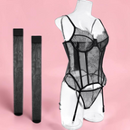 Lingerie Kiara – Premium 2-Piece Corset Lingerie Set – Push-Up Underwire Bra, Thong & Stockings Elevate your lingerie collection with the