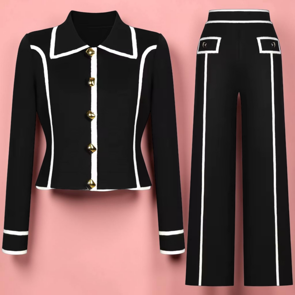 Boss Babe Patchwork Lapel Cardigan & Straight-Leg Pants Beautylicious you