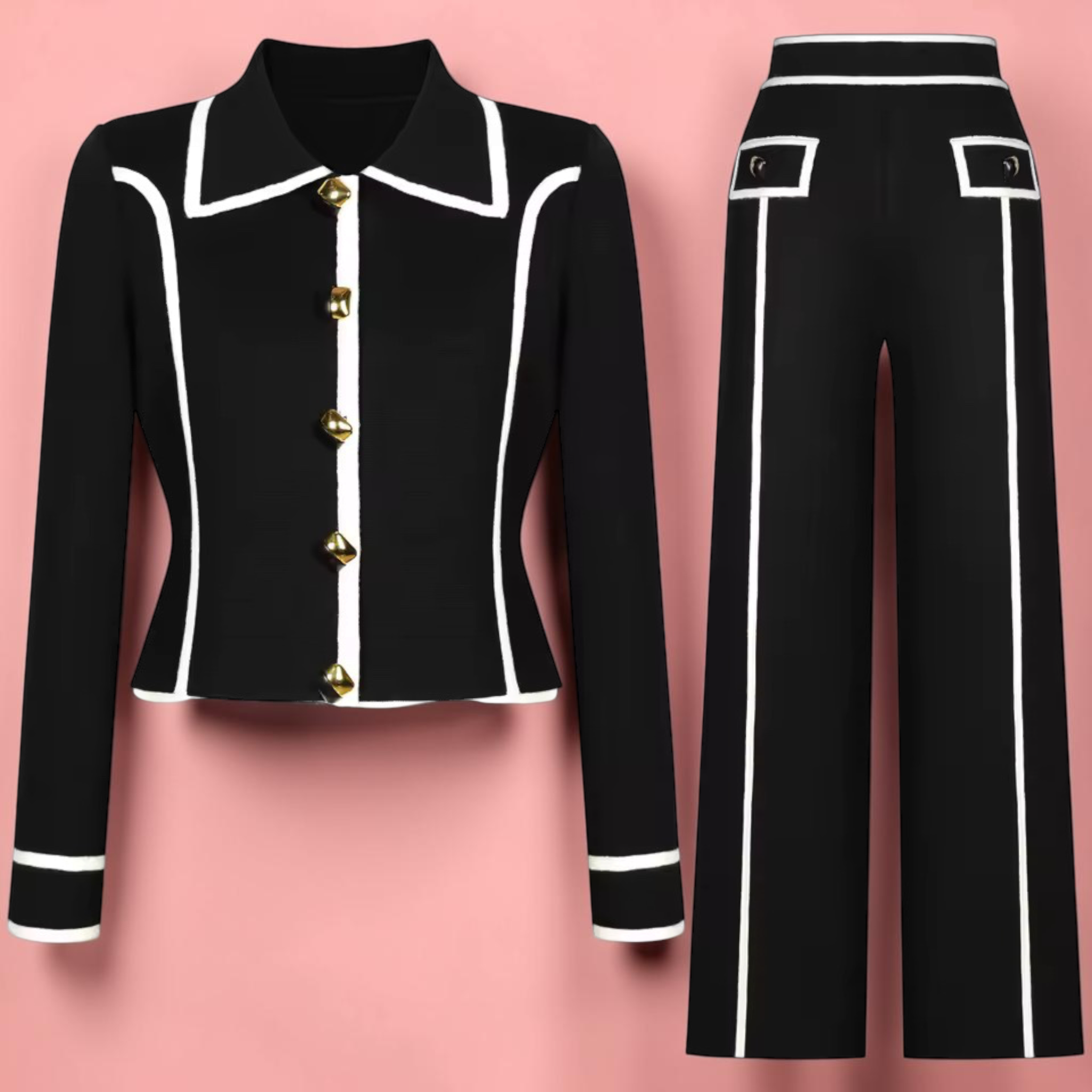 Boss Babe Patchwork Lapel Cardigan & Straight-Leg Pants Beautylicious you