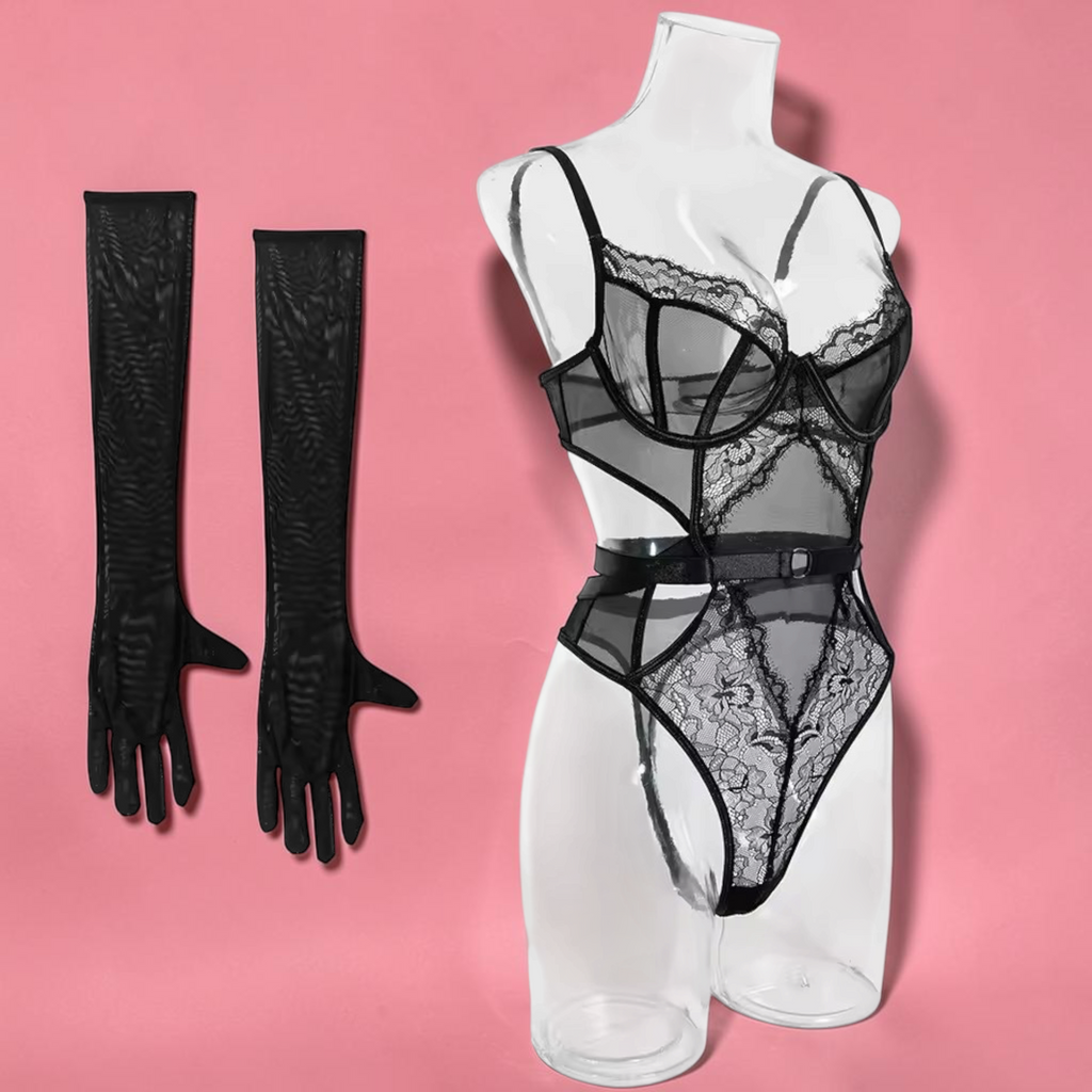 Lingerie Dana – Elegant Lace Bodysuit for Women – Premium 2-Piece Lingerie with Matching Gloves Elevate your lingerie collection with the