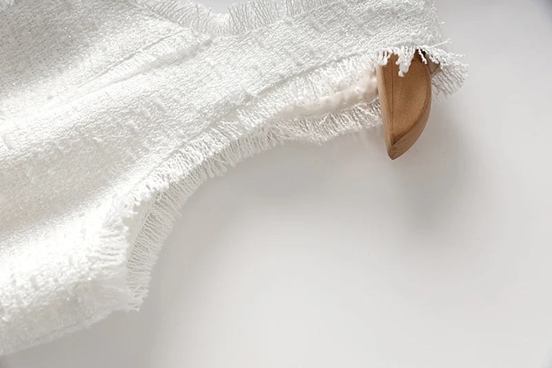 Boss Babe Pure White Tweed Fabric Straps Sleeveless Dress