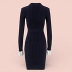 Boss Babe Elegant Knit Dress with Belt | Long Sleeve Colorblock