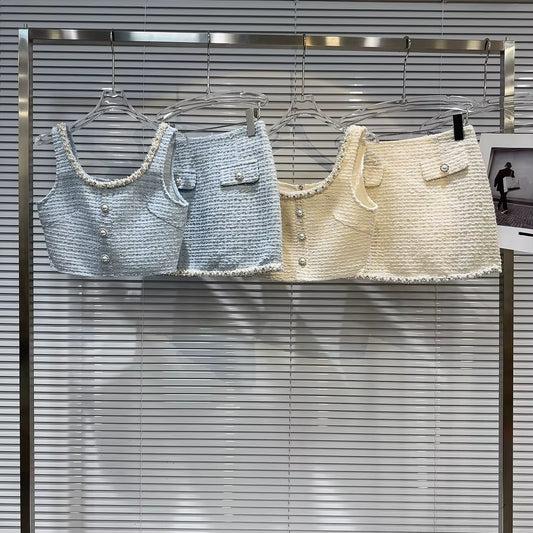 Boss Babe Sleeveless Crop Top Short Tweed Skirt