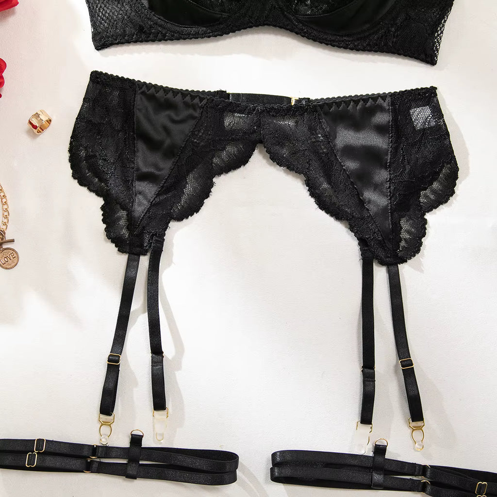 Ava Valentine Satin Lace Lingerie Set