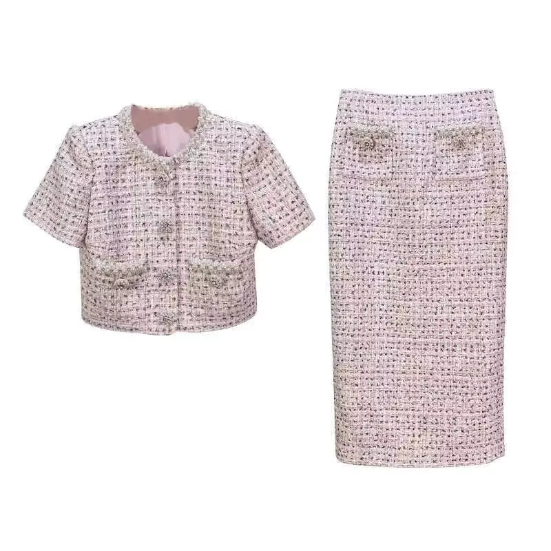 Boss Babe Crystal Pearl Tweed Top & Skirt Set