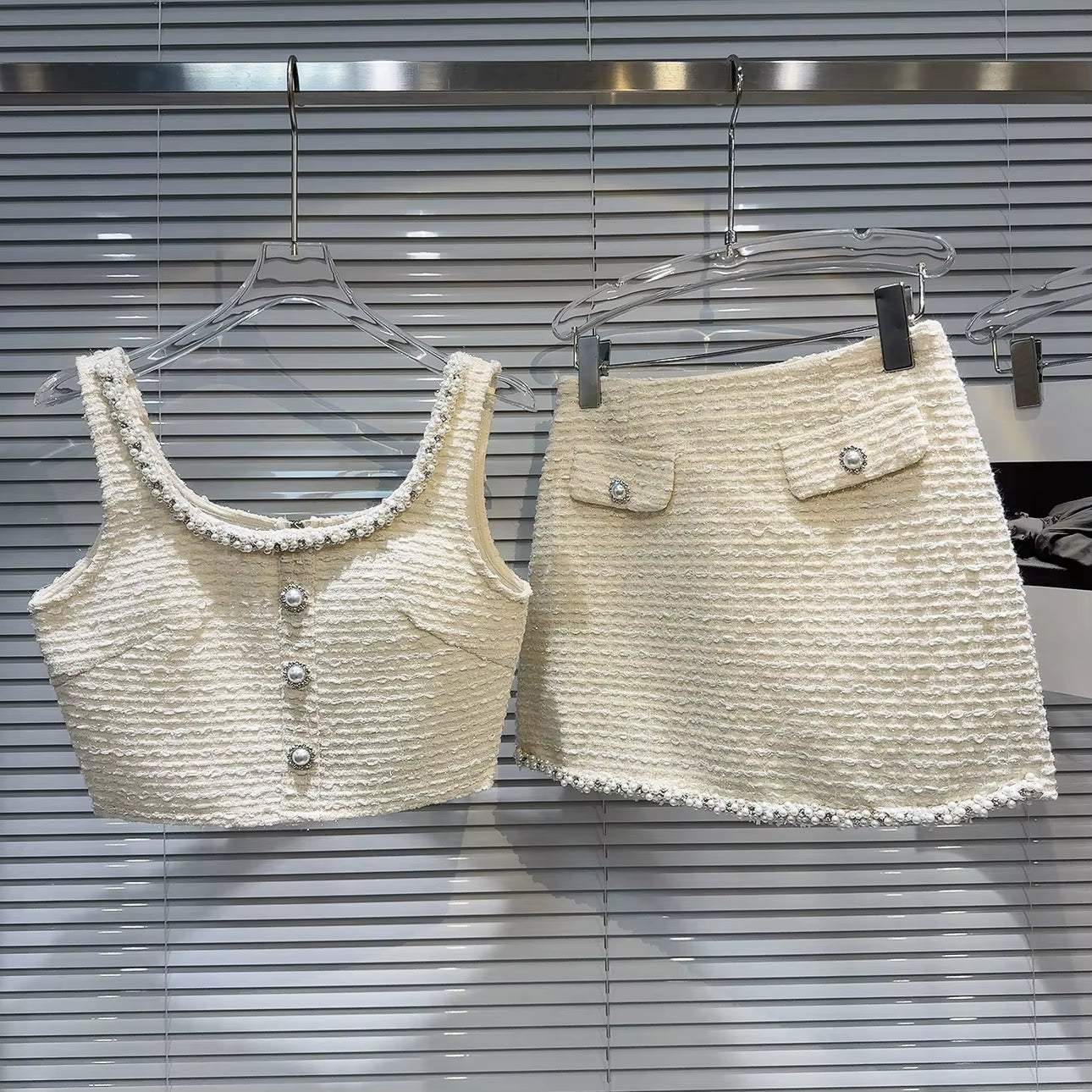 Boss Babe Sleeveless Crop Top Short Tweed Skirt