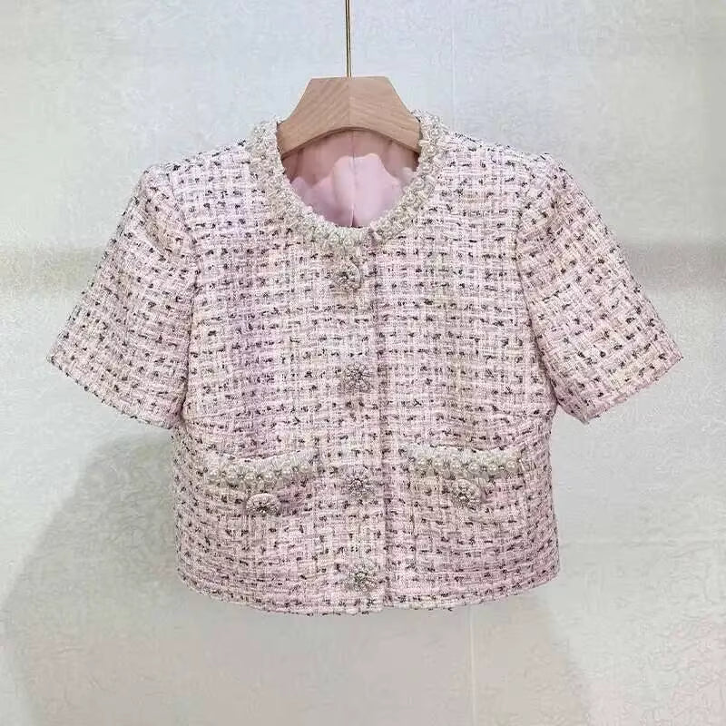 Boss Babe Crystal Pearl Tweed Top & Skirt Set