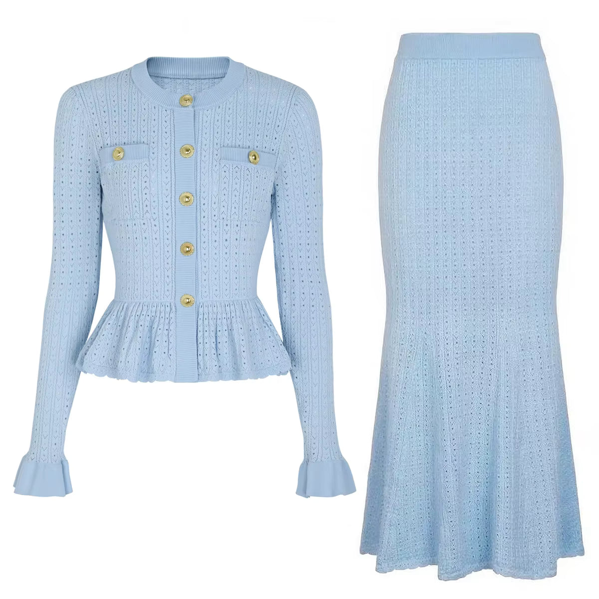 Boss Babe Long-Sleeve Knitted Cardigan Jacket + Midi Skirt Two Piece Set