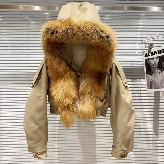 Boss Babe Removable Faux Fox Fur Hooded Short Jacket