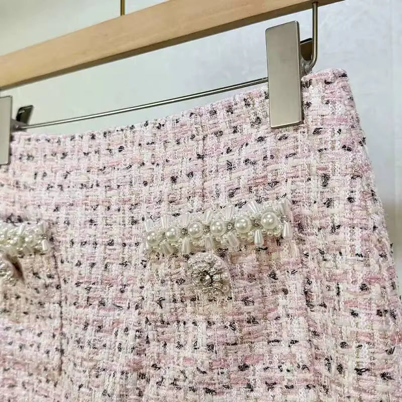 Boss Babe Crystal Pearl Tweed Top & Skirt Set