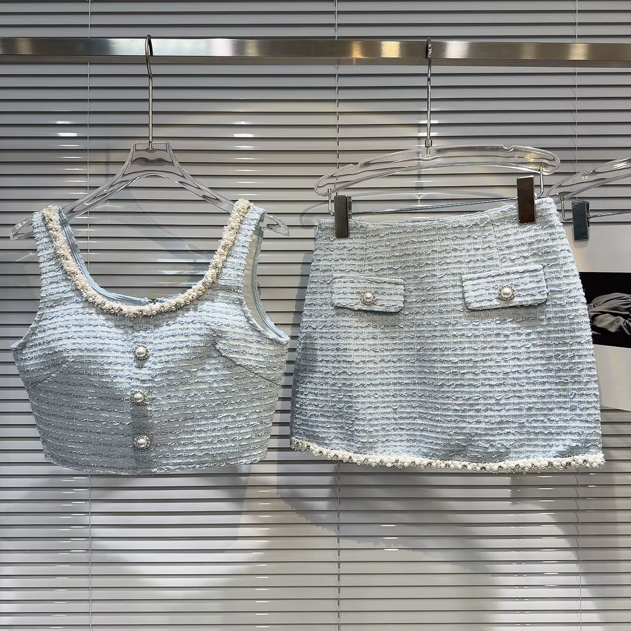Boss Babe Sleeveless Crop Top Short Tweed Skirt