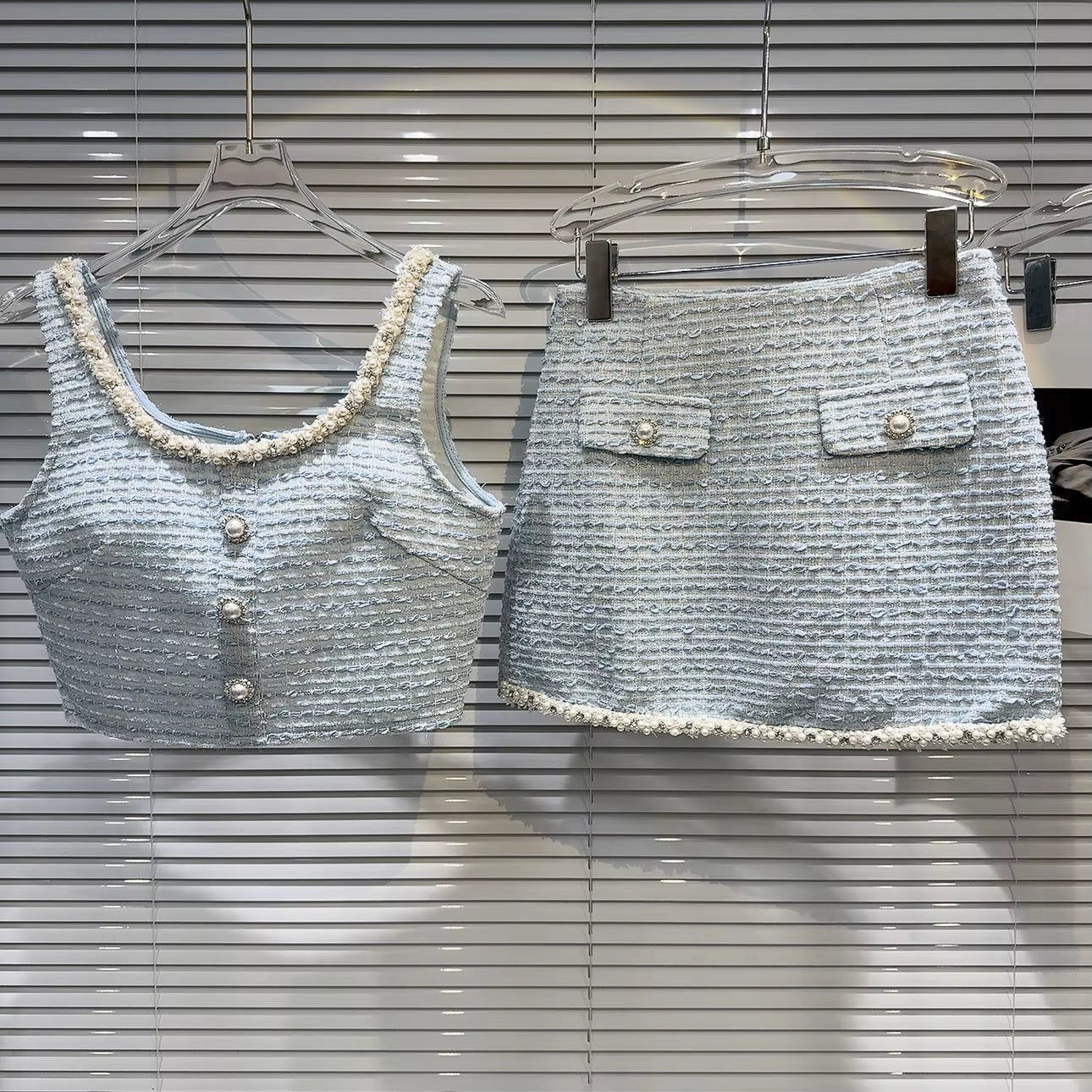Boss Babe Sleeveless Crop Top Short Tweed Skirt
