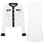 Boss Babe Long-Sleeve Knitted Cardigan Jacket + Midi Skirt Two Piece Set