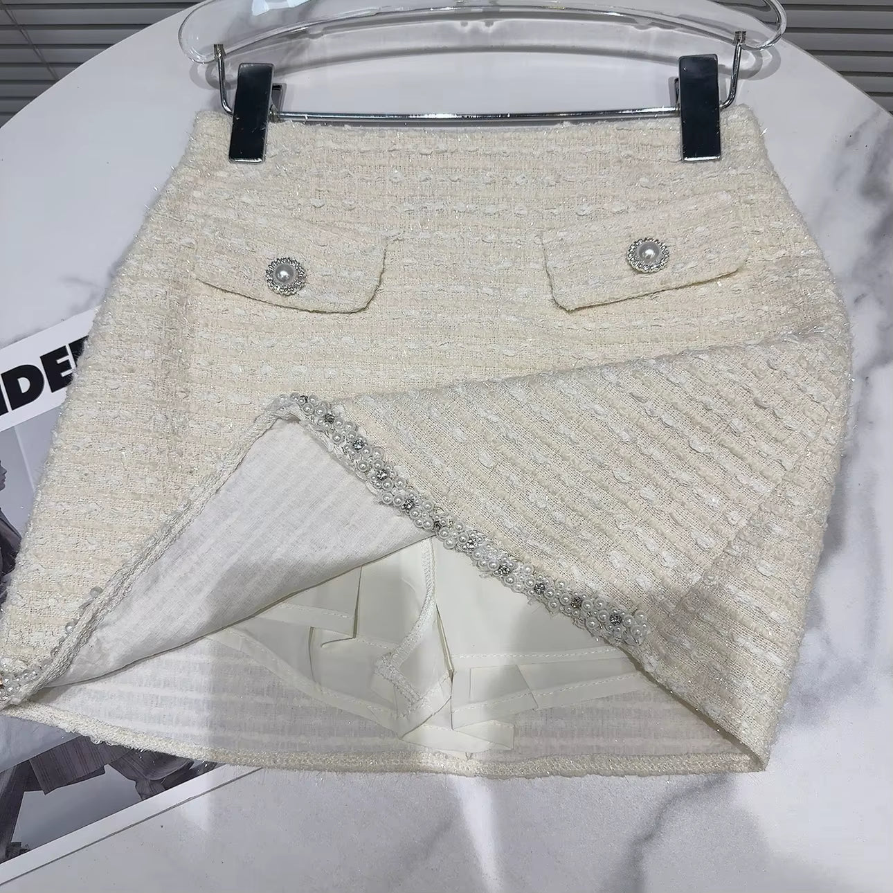 Boss Babe Sleeveless Crop Top Short Tweed Skirt