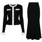 Boss Babe Long-Sleeve Knitted Cardigan Jacket + Midi Skirt Two Piece Set