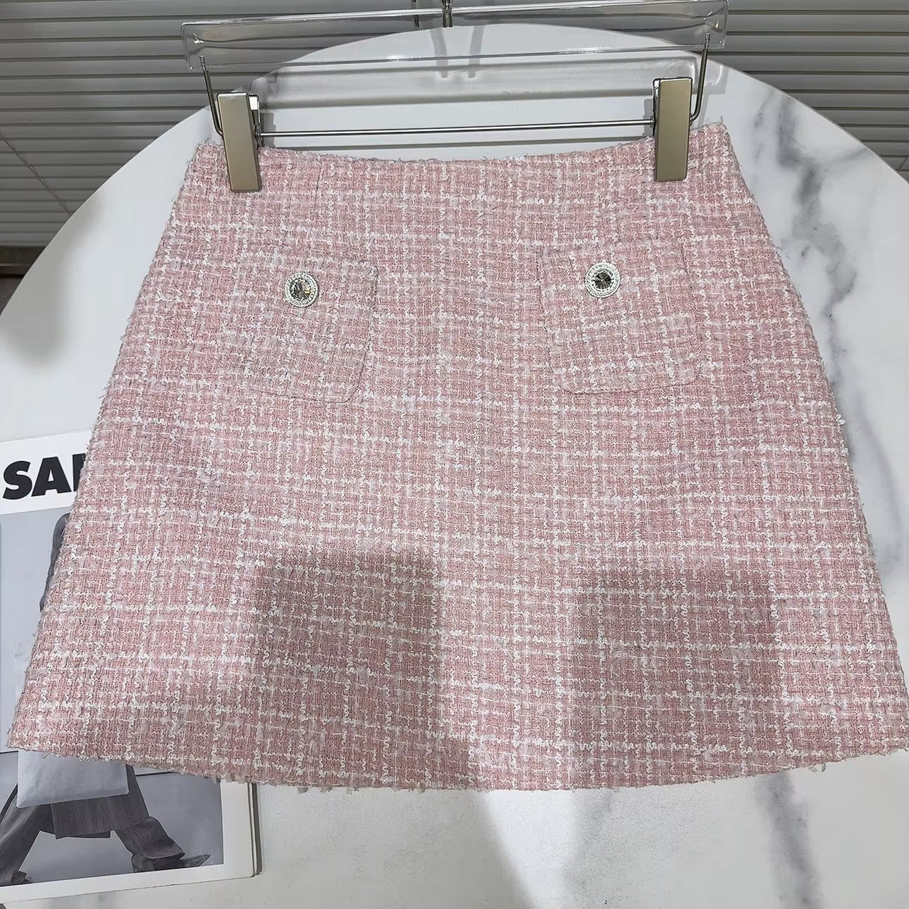 Boss Babe Short Jacket Coat Tweed Pink Mini Skirt