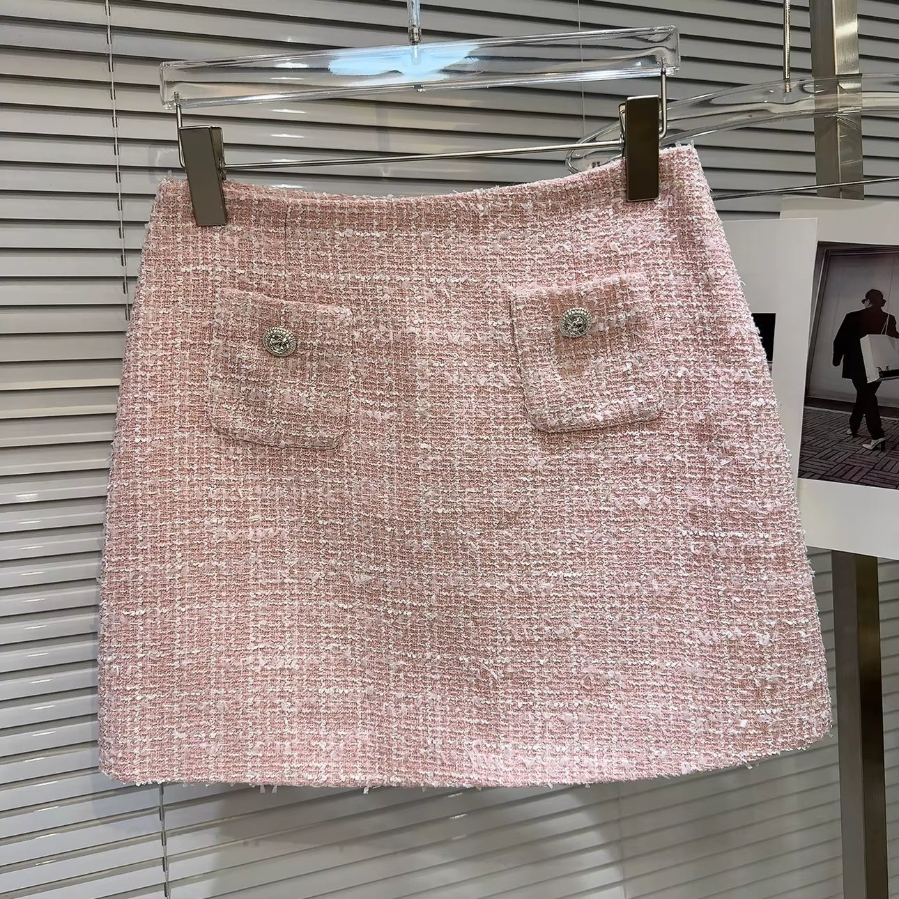 Boss Babe Short Jacket Coat Tweed Pink Mini Skirt