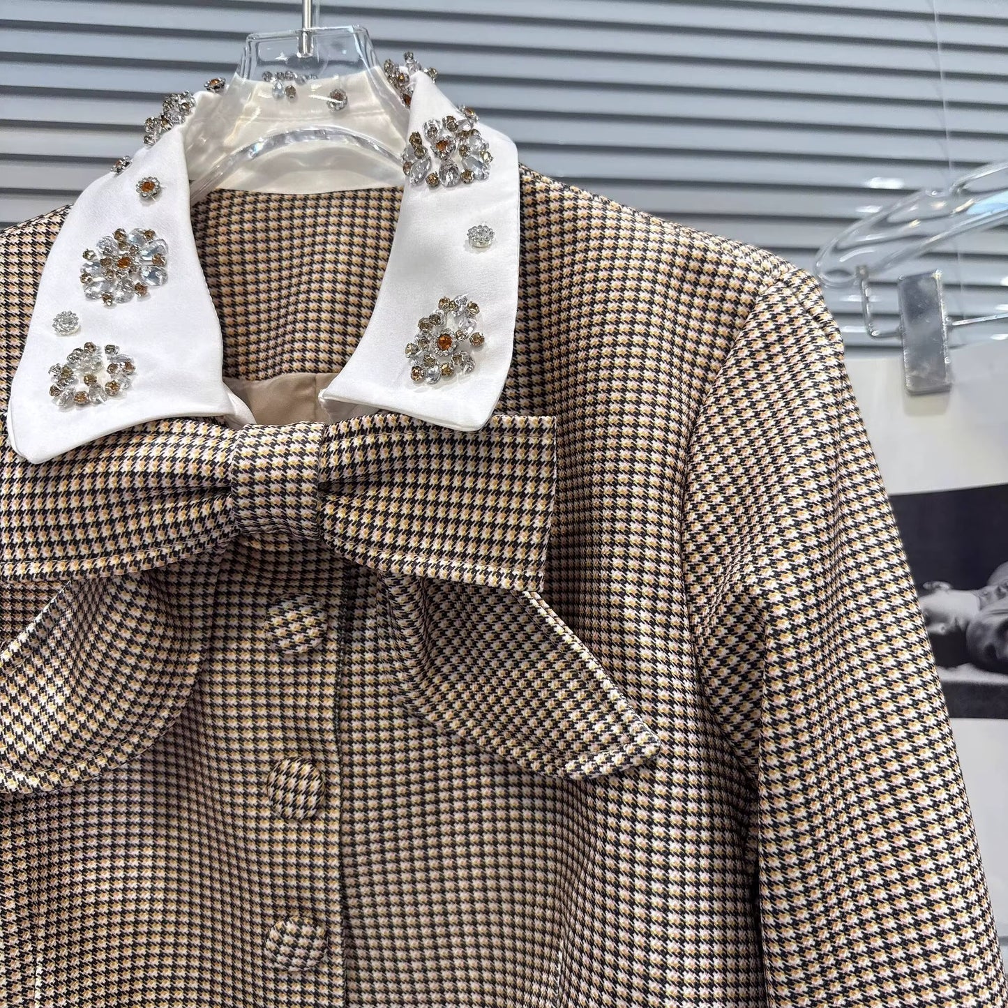 Boss Babe Bow Necktie Sequins Collar Plaid Short & Jacket