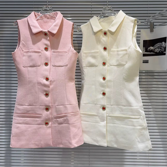Boss Babe Sleeveless Turn Down Collar Tank Dress
