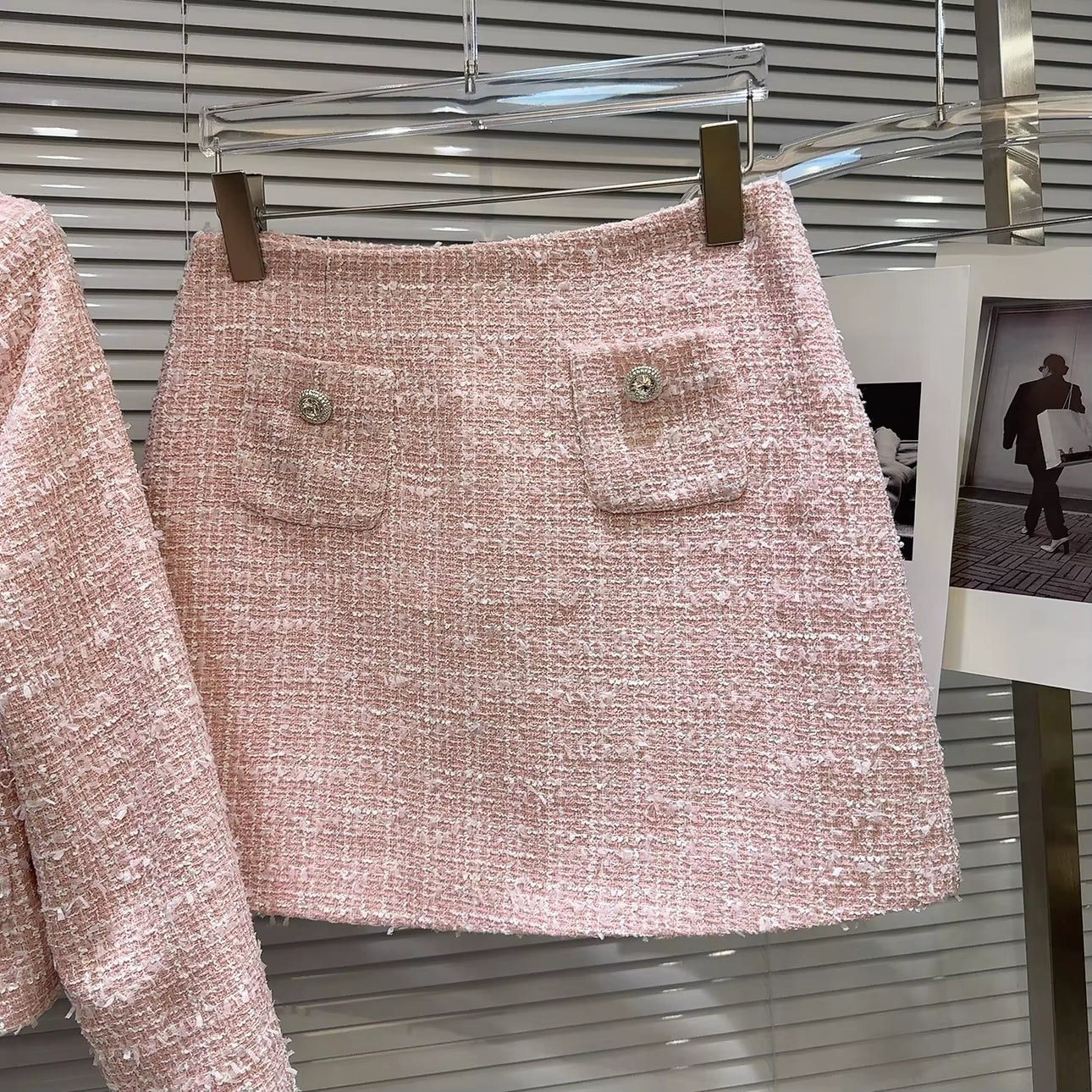 Boss Babe Short Jacket Coat Tweed Pink Mini Skirt