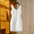 Boss Babe Pure White Tweed Fabric Straps Sleeveless Dress