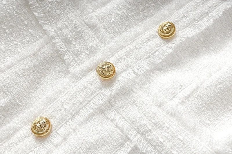 Boss Babe Pure White Tweed Fabric Straps Sleeveless Dress