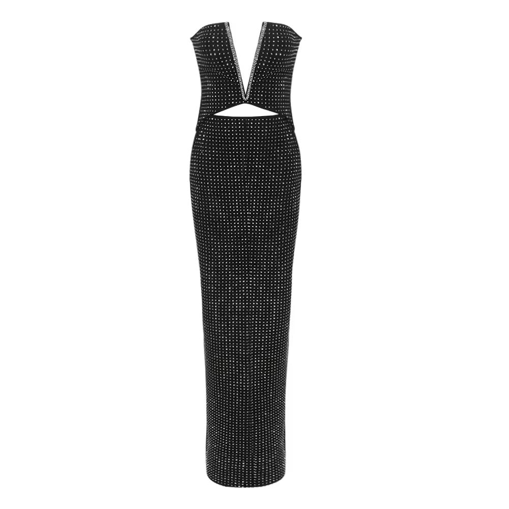 Boss Babe Beading Hollow Out Strapless Bandage Dress