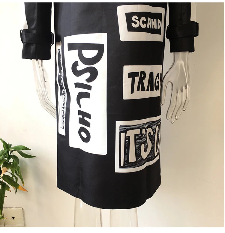 Boss Babe Letters Printing Graffiti Trench Coat