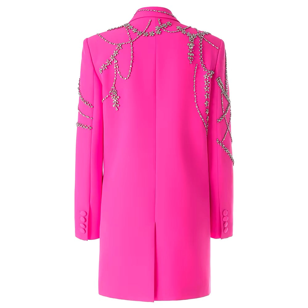 Boss Babe Rhinestone Beading Notched Blazer Dress