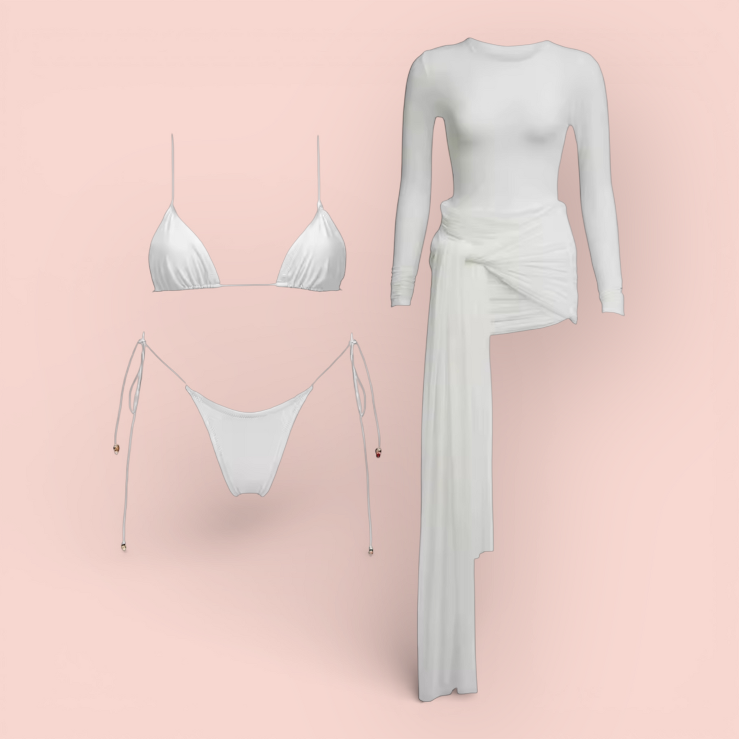 Lya 3-Piece Micro Bikini Set with Sheer Mesh Cover Dress