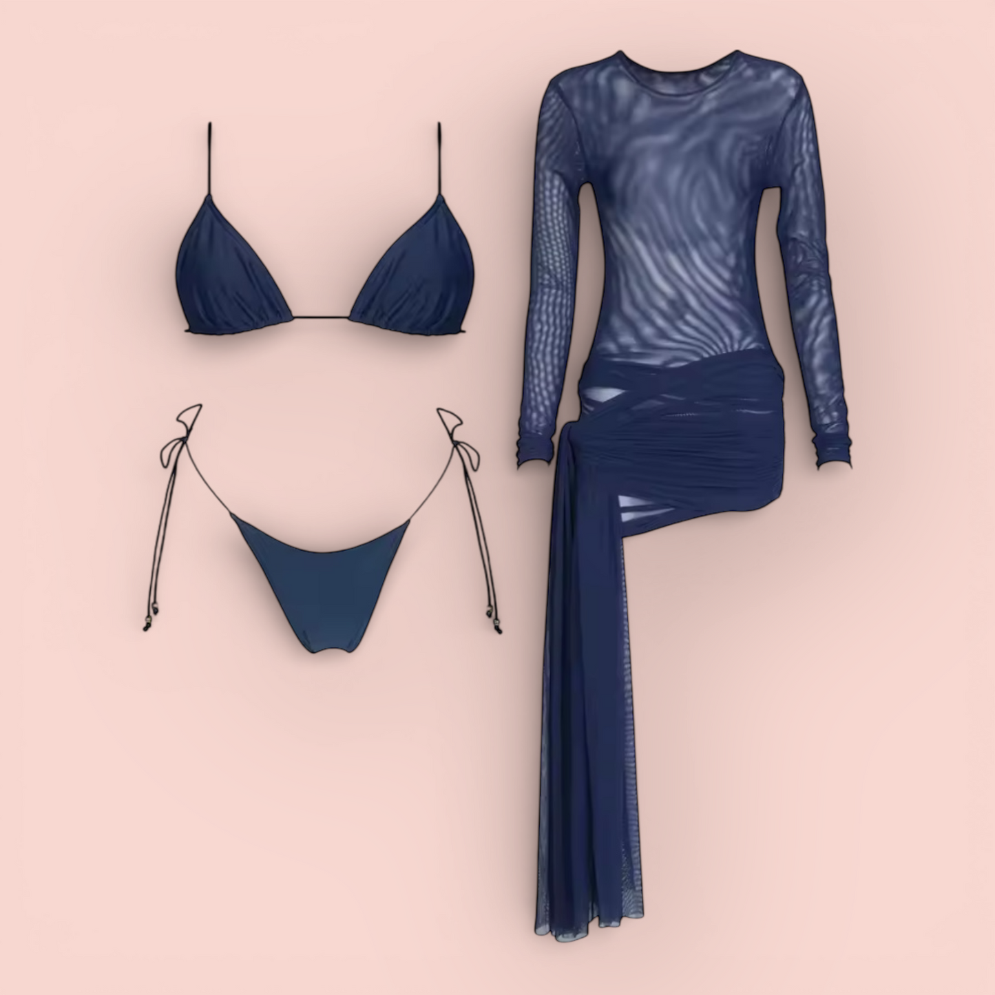 Lya 3-Piece Micro Bikini Set with Sheer Mesh Cover Dress