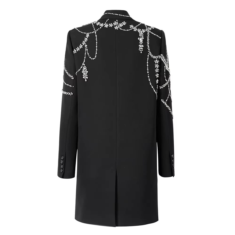 Boss Babe Rhinestone Beading Notched Blazer Dress