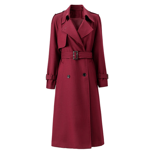 Boss Babe Notched Long Sleeve Midi Vintage Trench Coat