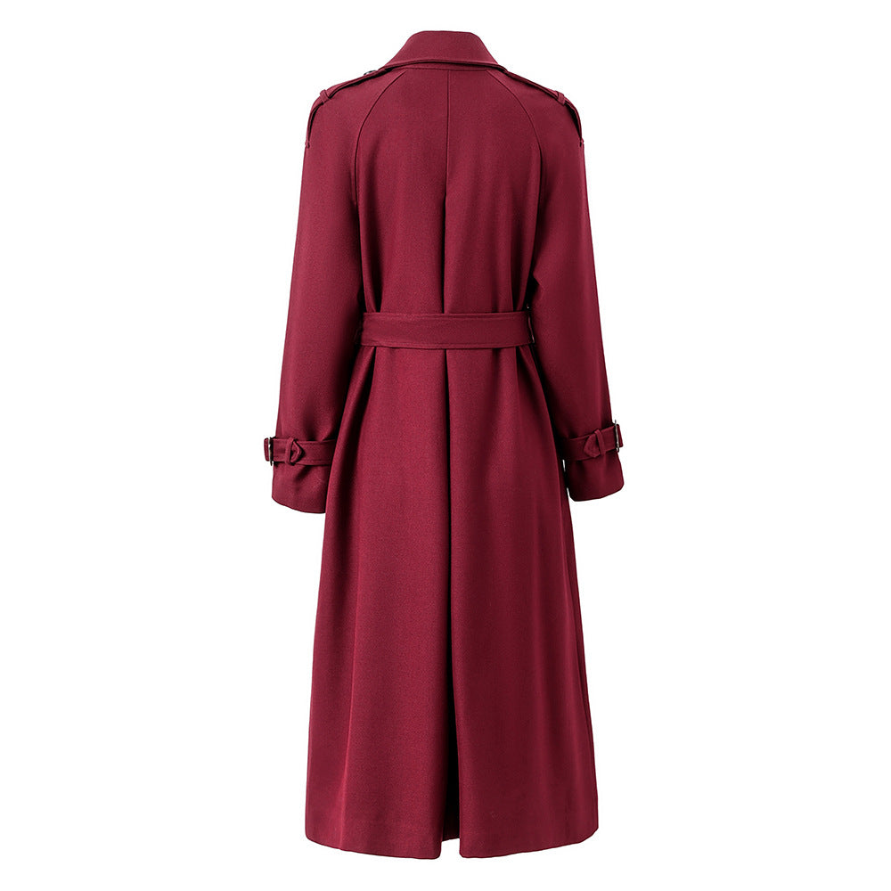 Boss Babe Notched Long Sleeve Midi Vintage Trench Coat