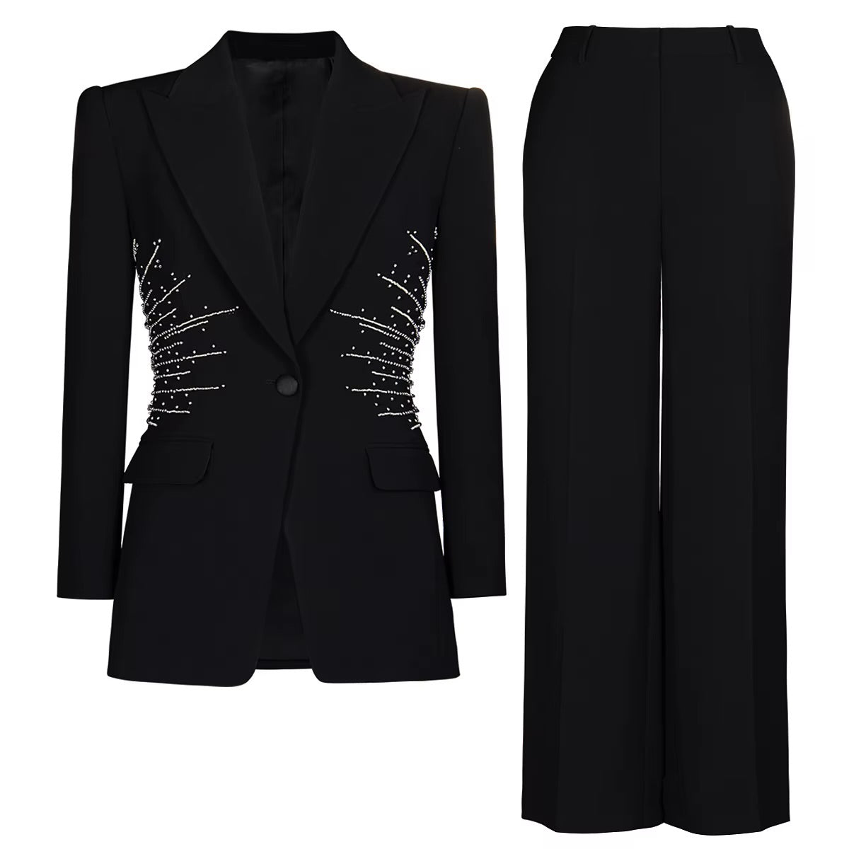 Boss Babe Rhinestone Button Blazer & Wide Legs Pants