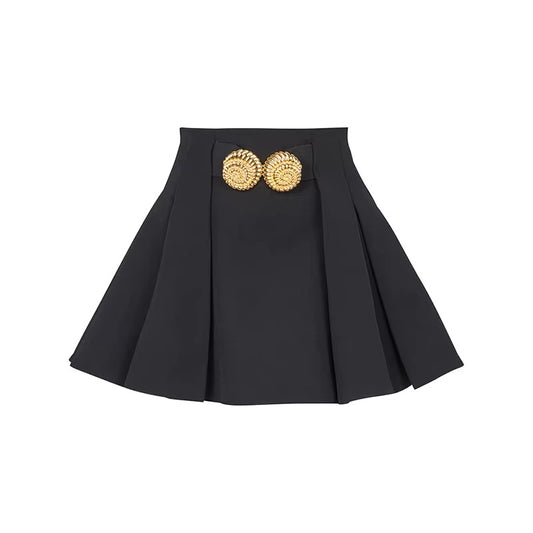 Boss Babe Style Buttons Short Mini Pleated Skirt