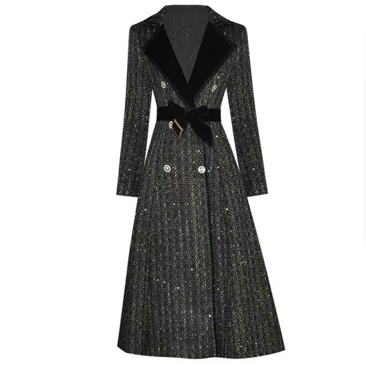 Boss Babe Velvet Long Coat With Belt