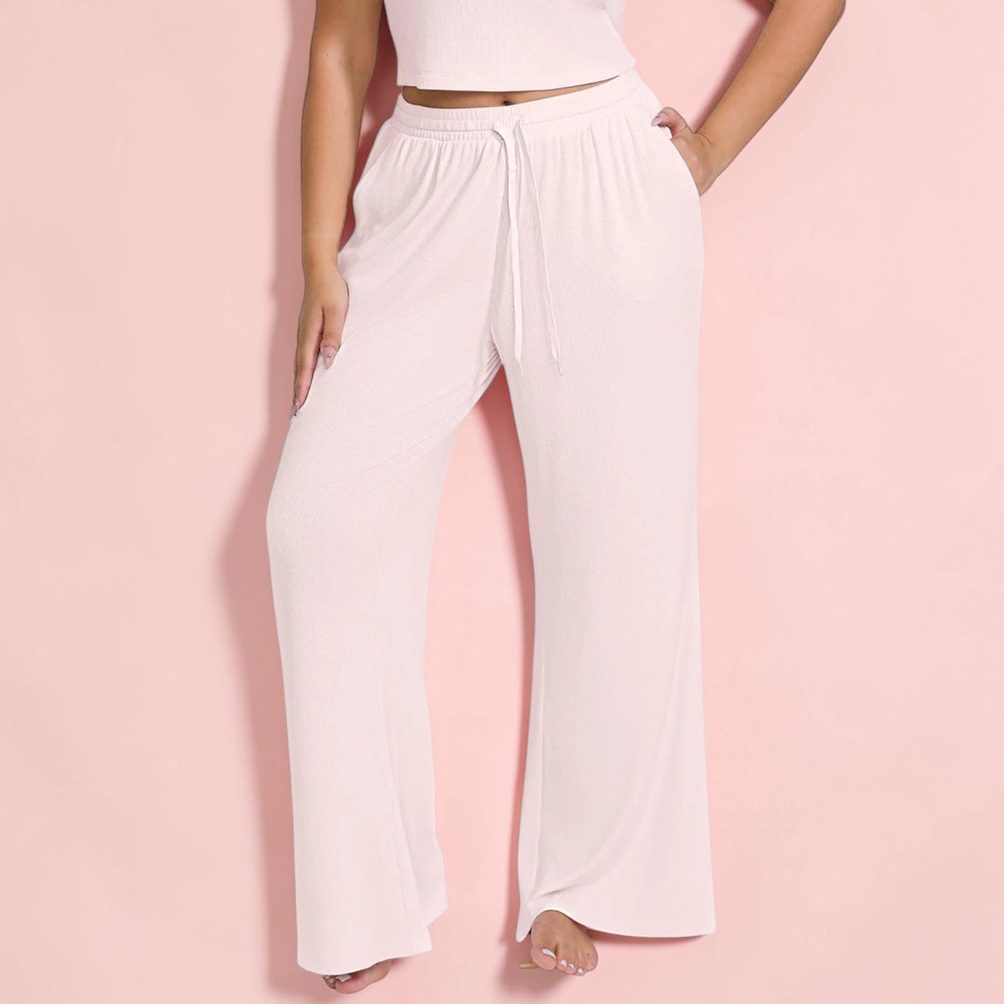 Rayon Ribbed Wide Leg Loungewear Pants