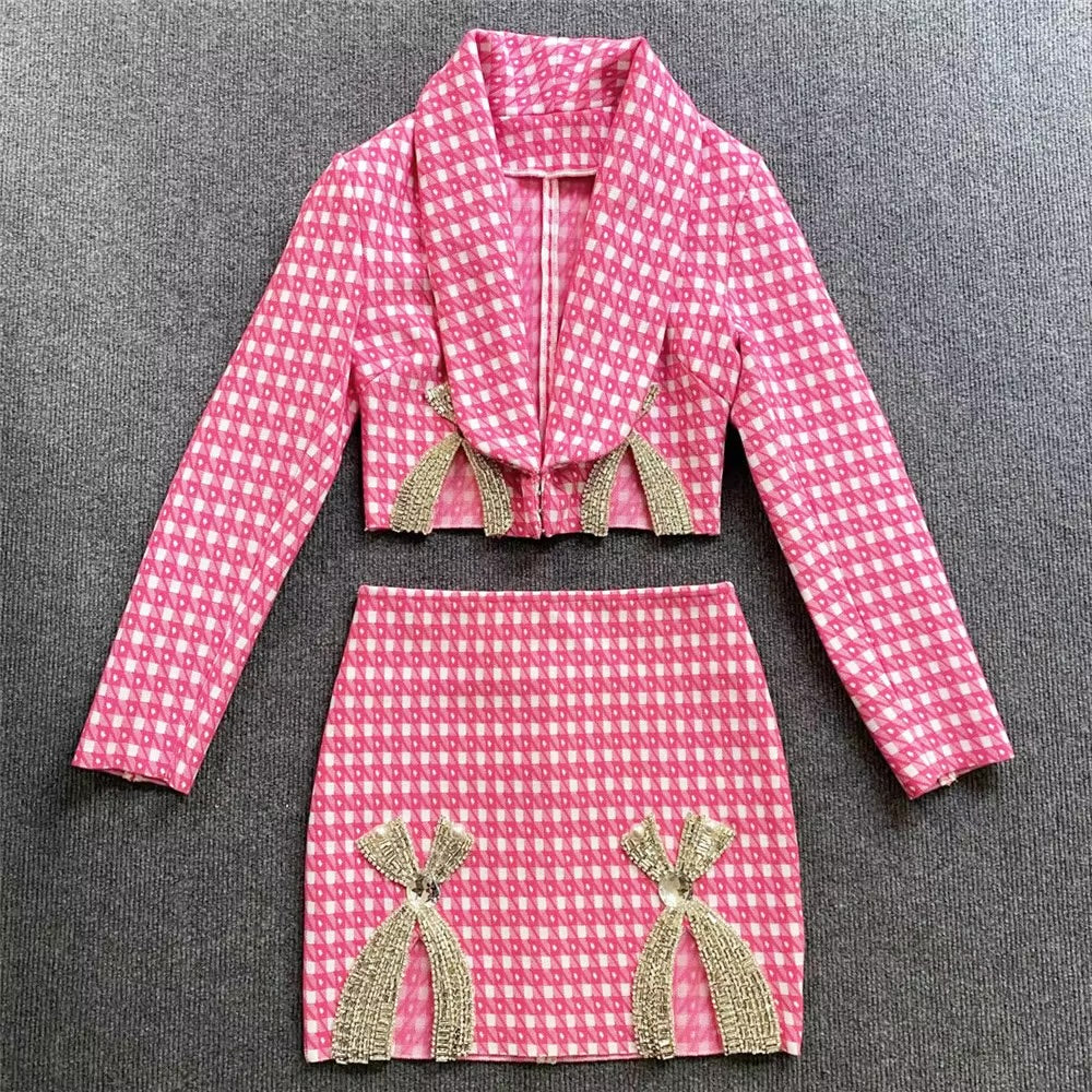 Boss Babe Bandage Bow Tops Mini Skirts Two Pieces Set