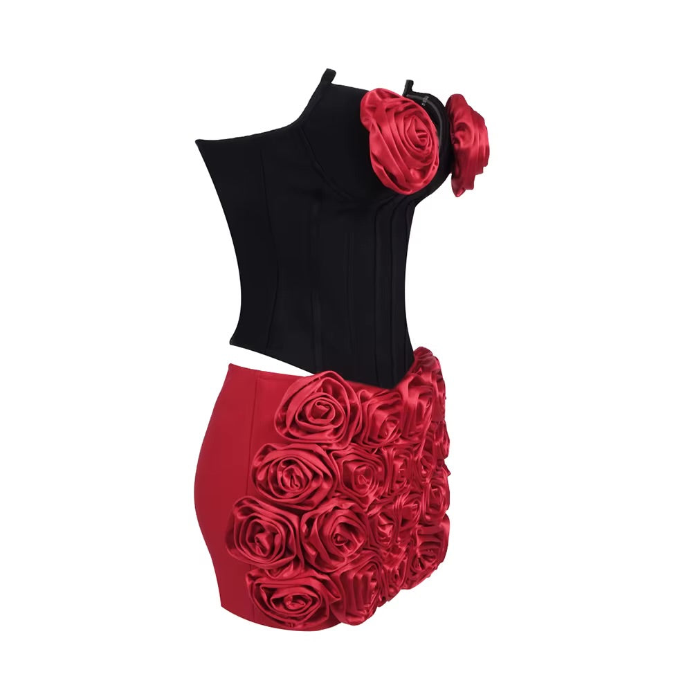 Boss Babe Rose Strapless Bodycon Top & Mini Skirt