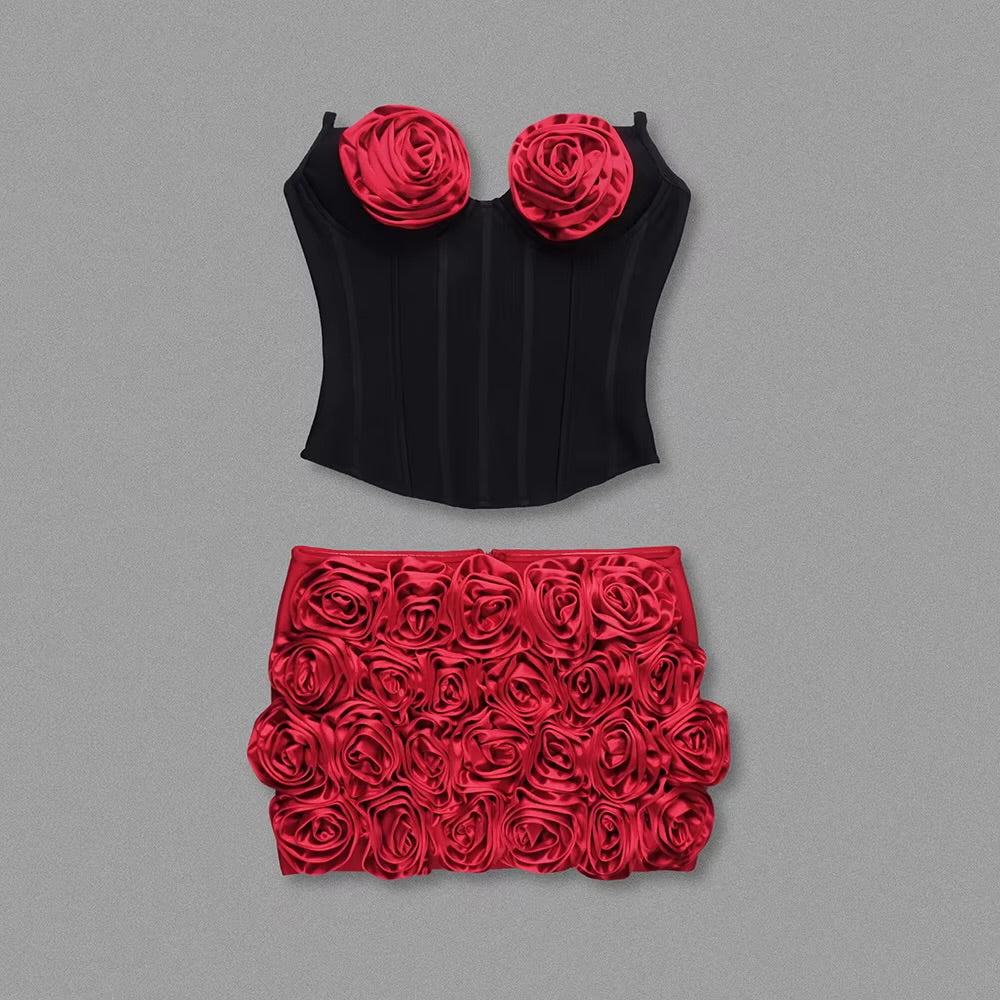 Boss Babe Rose Strapless Bodycon Top & Mini Skirt