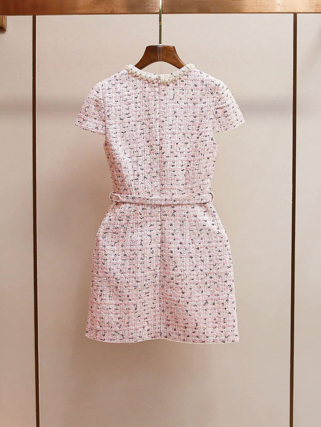 Boss Babe Pink Double Breasted Pearl Beaded Belt Short Evening Dress