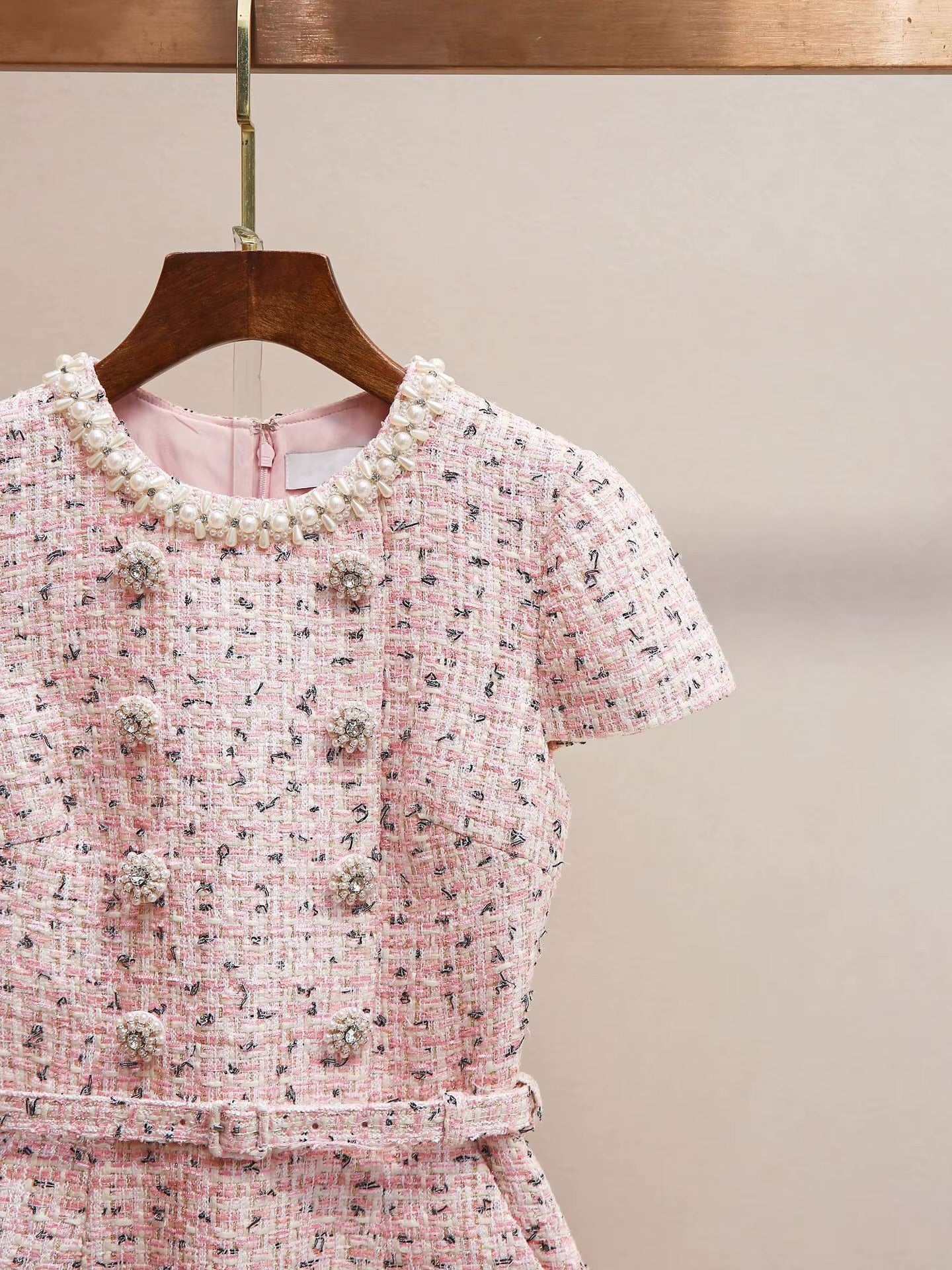 Boss Babe Pink Double Breasted Pearl Beaded Belt Short Evening Dress